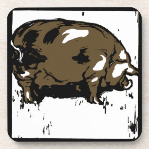 Victorian Woodcut Pigs On Coaster