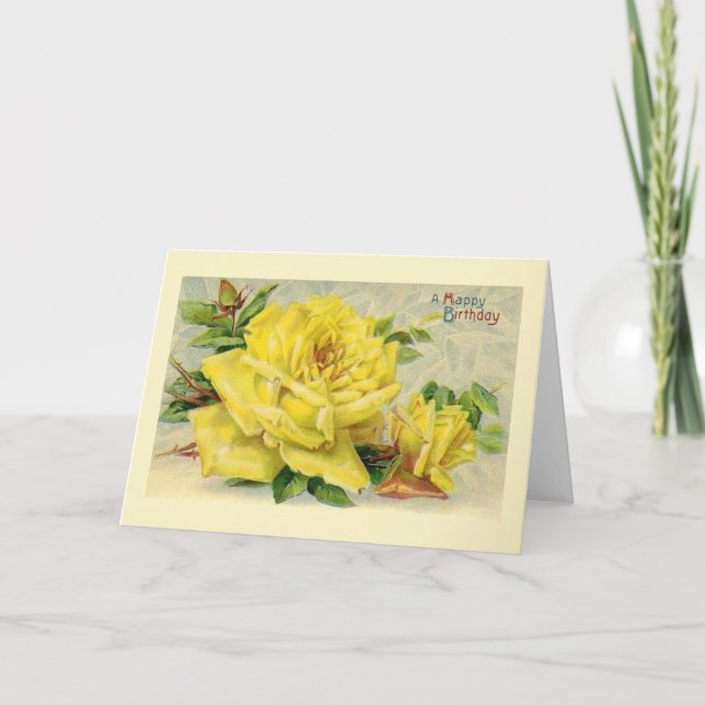 Victorian Yellow Rose Birthday Card (Front)