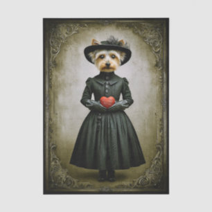 Victorian Yorkie Dog & Red Heart ES8R Decoupage Tissue Paper