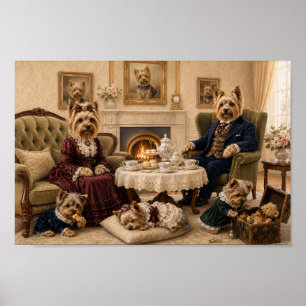 Victorian Yorkshire Terrier Family Portrait Eleg Poster