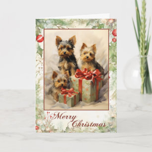 Victorian Yorkshire Terrier Puppy Christmas Holiday Card