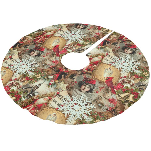 Victorian Yuletide Treasures Collage Brushed Polyester Tree Skirt (Angled)