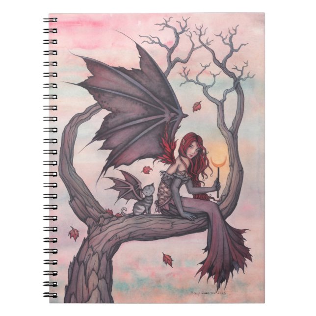 Victoria's Tree Gothic Fairy with Cat Fantasy Art Notebook (Front)