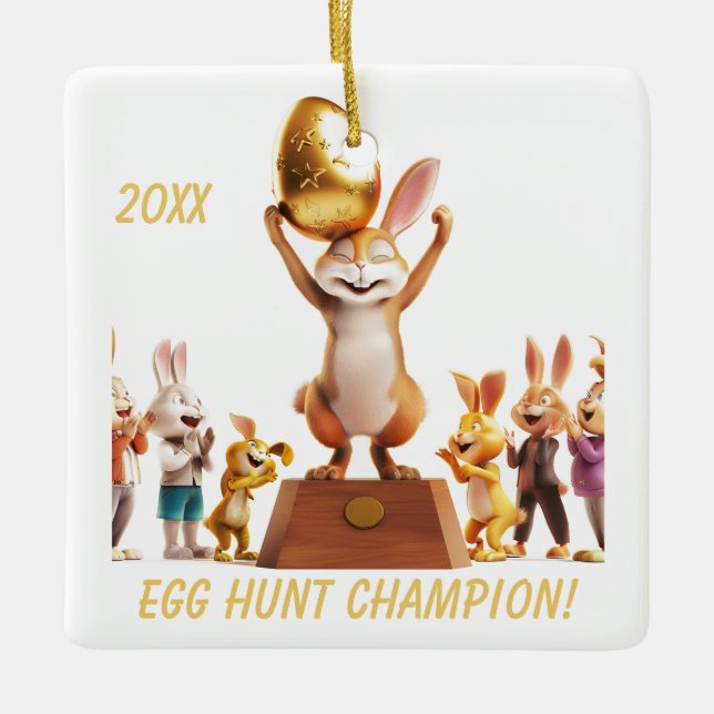 Victorious Bunny Egg Hunt Champion Ceramic Ornament (Front)