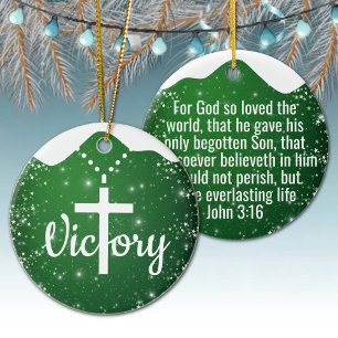 Victory Cross God's Love Inspirational Green ⛪️ 🎄 Ceramic Ornament