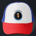 Victory Dance Bind Rune Trucker Hat<br><div class="desc">Combining Runes to represent the Norse gods Odin, Freyja, Thor, and Tyr, as well as the Rune for Overcoming Challenges, this bindrune celebrates the victory of light over darkness in a powerful dance of the energies of Othala, Fehu, Thurisaz, Tiwaz, and Naudhiz. Runes have been used since ancient times as...</div>
