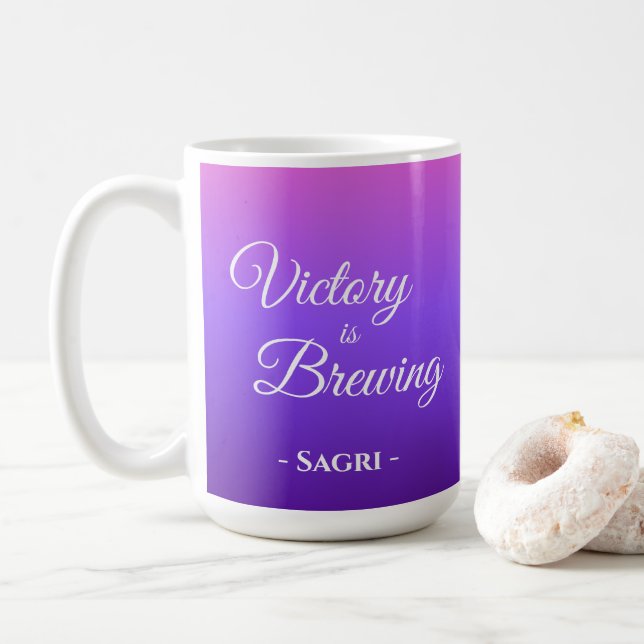 Victory is Brewing Personalised Purple Christian Coffee Mug (With Donut)