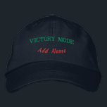 Victory Mode Stylish Elegant Navy-Hat Adjustable  Embroidered Hat<br><div class="desc">Step into confident modern styling with this Navy cap featuring bold “Victory Mode” lettering combined with customizable “Add Name” text for a standout personalized appearance. The striking navy colour and custom design create a fashionable energetic vibe that pairs perfectly with sporty outfits, travel clothing, streetwear fashion, and relaxed everyday looks....</div>