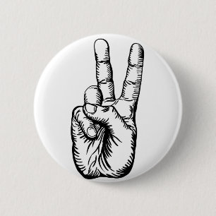 victory salute or peace sign 2 inch round button
