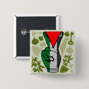 Victory Sign Hand Resistance Red Triangle Symbol 2 Inch Square Button