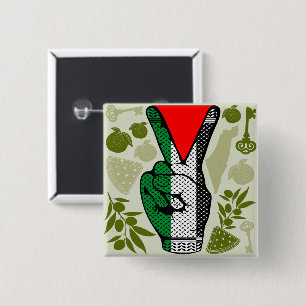 Victory Sign Hand Resistance Red Triangle Symbol 2 Inch Square Button