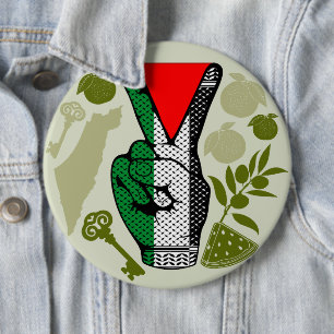 Victory Sign Hand Resistance Red Triangle Symbol 6 Inch Round Button