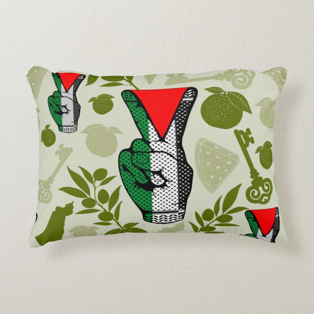 Victory Sign Hand Resistance Red Triangle Symbol Accent Pillow (Front)