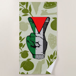 Victory Sign Hand Resistance Red Triangle Symbol Beach Towel