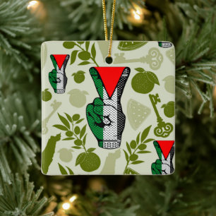 Victory Sign Hand Resistance Red Triangle Symbol Ceramic Ornament