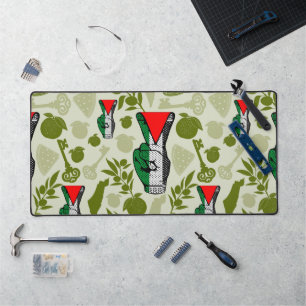 Victory Sign Hand Resistance Red Triangle Symbol Desk Mat