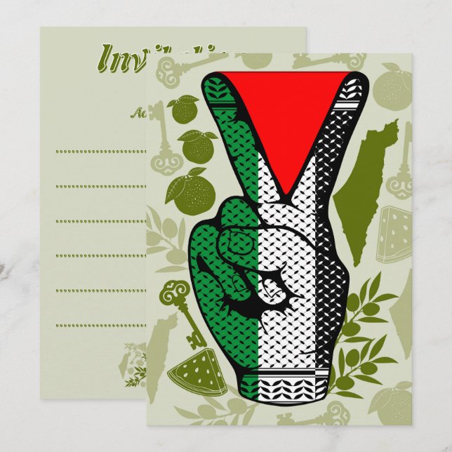 Victory Sign Hand Resistance Red Triangle Symbol Invitation (Front/Back)