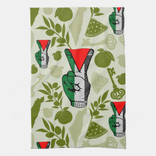 Victory Sign Hand Resistance Red Triangle Symbol Kitchen Towel