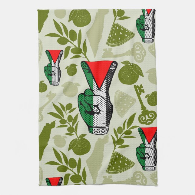 Victory Sign Hand Resistance Red Triangle Symbol Kitchen Towel (Vertical)