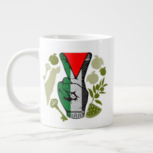 Victory Sign Hand Resistance Red Triangle Symbol Large Coffee Mug