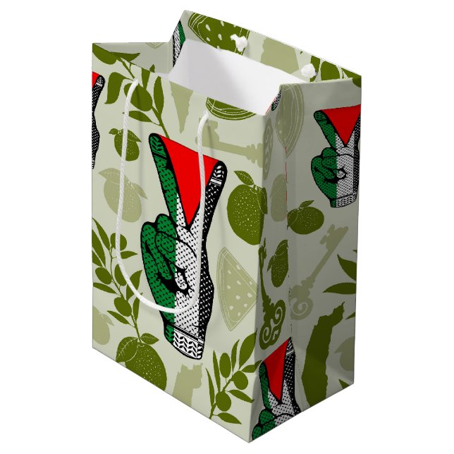Victory Sign Hand Resistance Red Triangle Symbol Medium Gift Bag (Front Angled)