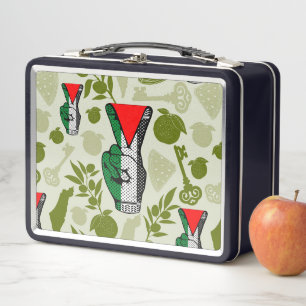 Victory Sign Hand Resistance Red Triangle Symbol Metal Lunch Box