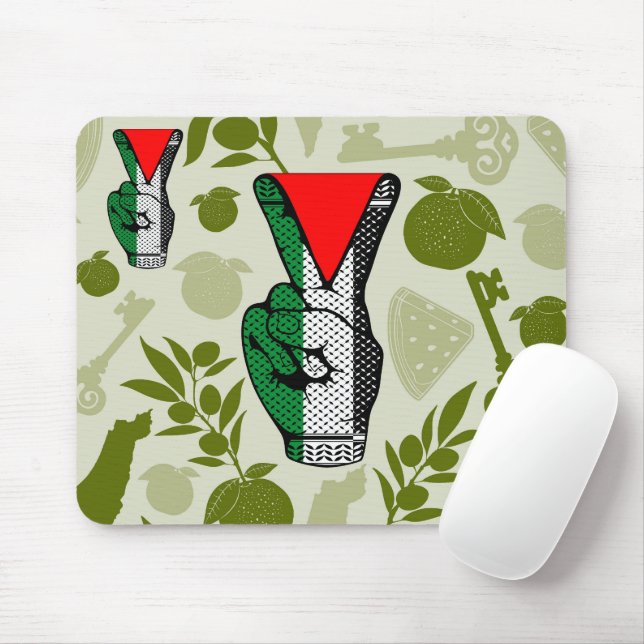 Victory Sign Hand Resistance Red Triangle Symbol Mouse Pad (With Mouse)