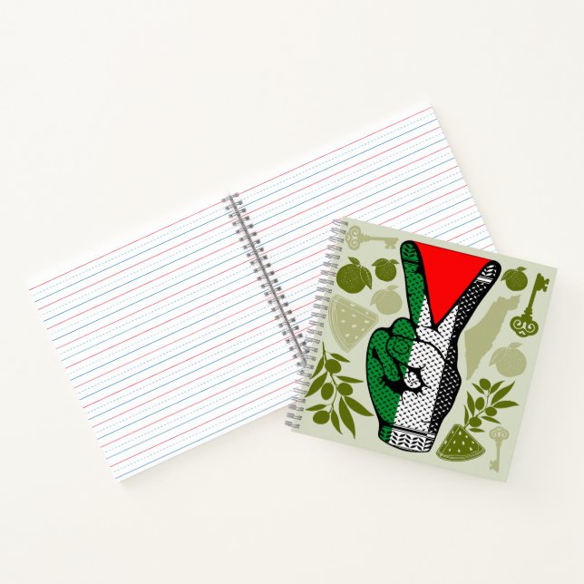 Victory Sign Hand Resistance Red Triangle Symbol Notebook (Inside)