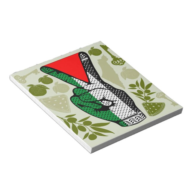Victory Sign Hand Resistance Red Triangle Symbol Notepad (Angled)