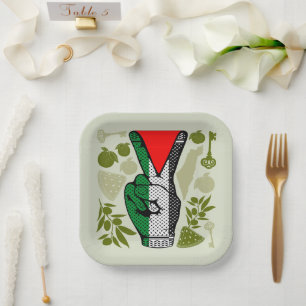 Victory Sign Hand Resistance Red Triangle Symbol Paper Plate
