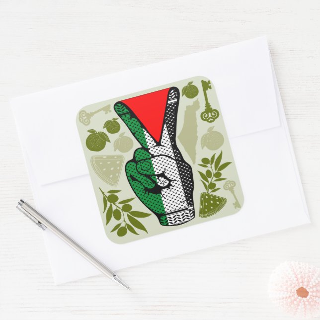 Victory Sign Hand Resistance Red Triangle Symbol Square Sticker (Envelope)