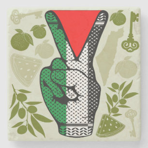 Victory Sign Hand Resistance Red Triangle Symbol Stone Coaster
