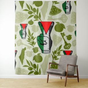 Victory Sign Hand Resistance Red Triangle Symbol Tapestry