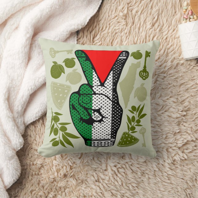 Victory Sign Hand Resistance Red Triangle Symbol Throw Pillow (Blanket)
