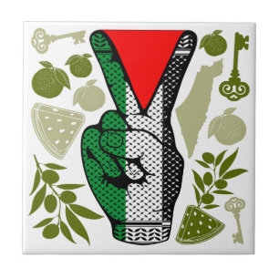 Victory Sign Hand Resistance Red Triangle Symbol Tile