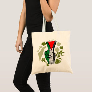 Victory Sign Hand Resistance Red Triangle Symbol Tote Bag