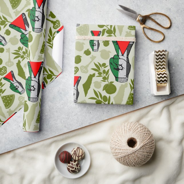 Victory Sign Hand Resistance Red Triangle Symbol Wrapping Paper (Crafts)