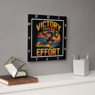 Victory Starts With Effort Runner  Square Wall Clock
