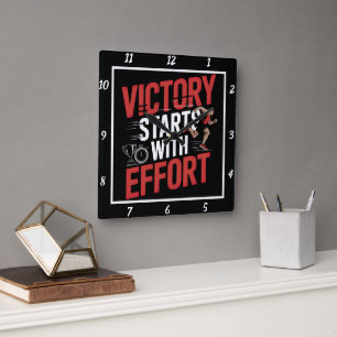 Victory Starts With Effort Runner Square Wall Clock