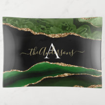 Parties scintillant Or Vert Agate Géode Monogramme