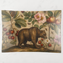 Peinture à l'huile botanique vintage de l'ours et