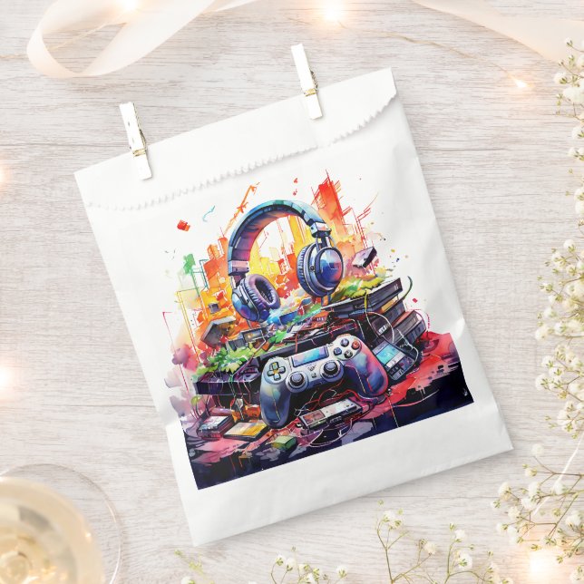 Video Controller and Headphones Boy's Birthday Favour Bag (Clipped)