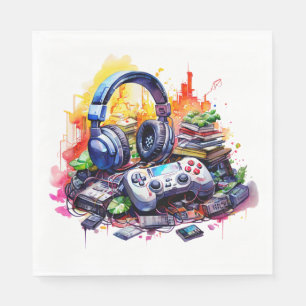 Video Controller and Headphones Boy's Birthday Napkin