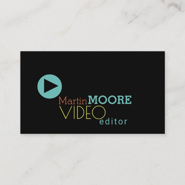 Video editor production visual art play cover business card (Front)