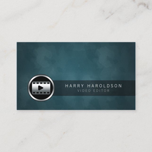 Video Editor Video Clip Icon Grunge Business Card (Front)
