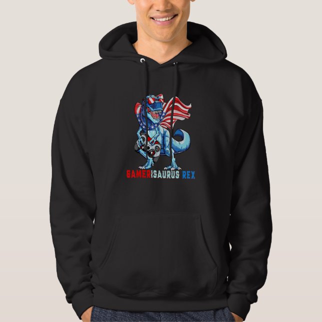 Video Game 4th Of July T Rex Dinosaur Amerisaurus  Hoodie (Front)