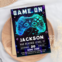 Video Game Birthday Party Neon Game On Invitation