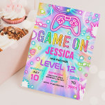 Video Game Birthday Party Neon Game On Level Up Invitation<br><div class="desc">Video Game Birthday Party Neon Game On Level Up Invitation</div>
