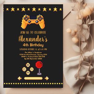 Video Game Birthday Party Neon Game On Level Up Invitation