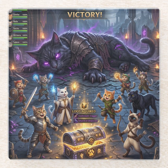 Video Game Boss Fight Cats Guild Downs Boss Glass Coaster (Front)